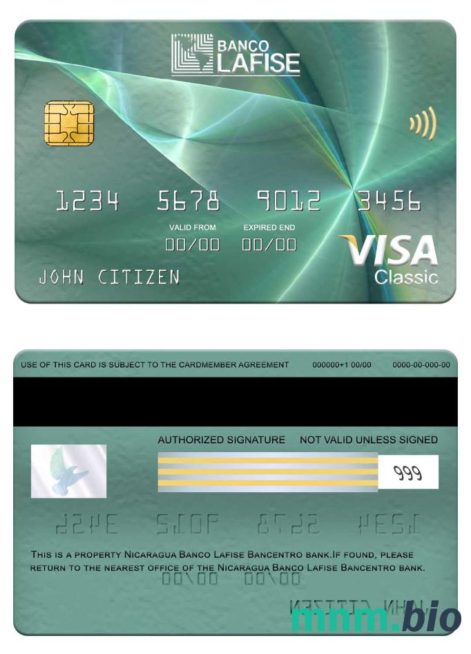 Nicaragua Banco Lafise Bancentro bank visa klasyczny karta screen